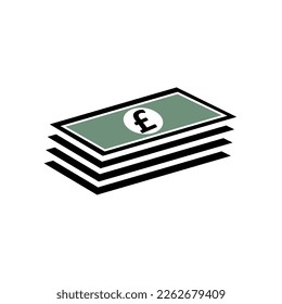 British Poundsterling stack pack vector icon. Stack of cash or money for apps and websites. Finance and economy sign. Money banknotes.