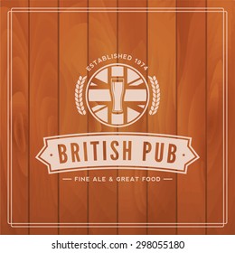 British Pub Label On Wooden Background