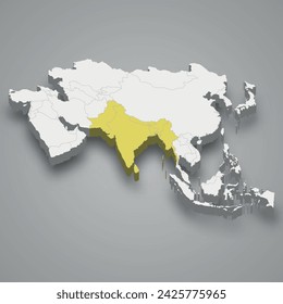 British Raj location within Asia 3d isometric map