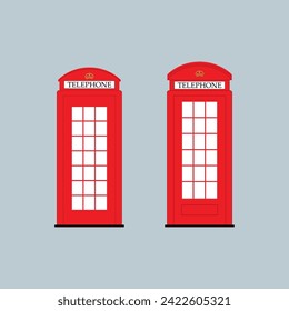 British red telephone booths isolated. Vector Illustration EPS10.