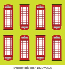 British red telephone box. Vector wallpaper design. Seamless pattern.