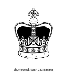 British royal symbol: the crown of the British Empire. Black and white vector illustration.
