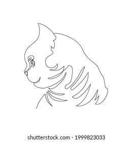 British or Scottish cat drawn by a continuous line isolated on white background. Animal sketch. Minimal style. Vector illustration.