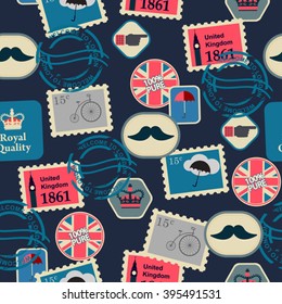 british seamless pattern with post stamps