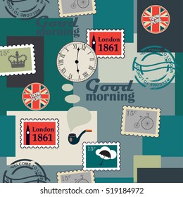 british seamless pattern with post stamps