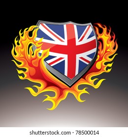 british shield in flame