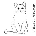 British Shorthair Cat Cartoon Animal Illustration BW