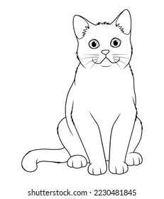 British Shorthair Cat Cartoon Animal Illustration BW