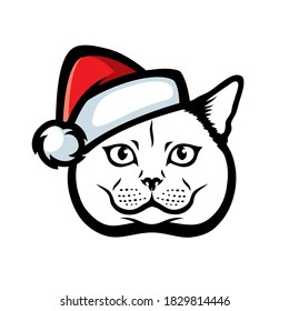 British shorthair cat with santa claus hat vector illustration