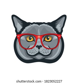 British shorthair cat wearing eyeglasses vector illustration