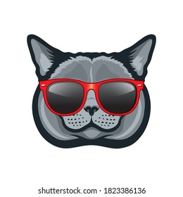 British shorthair cat wearing red sunglasses vector illustration