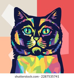 british shorthair pop art style illustration, artistic portrait of a cute cat
