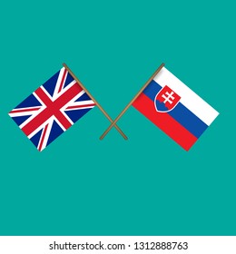 British and Slovakia crossed flags.Language learning or travel concept.