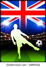 Jugador de fútbol británico en partido de estadio Ilustración original