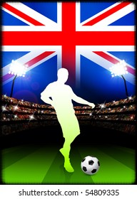 Jugador de fútbol británico en partido de estadio Ilustración original