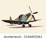 British Spitfire fighter World War II isolated vector illustration