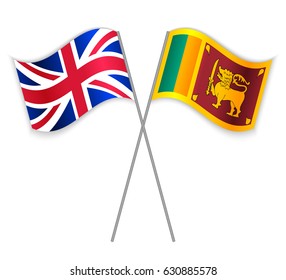 British and Sri Lankan crossed flags. United Kingdom combined with Sri Lanka isolated on white. Language learning, international business or travel concept.