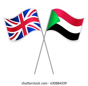 British and Sudanese crossed flags. United Kingdom combined with Sudan isolated on white. Language learning, international business or travel concept.