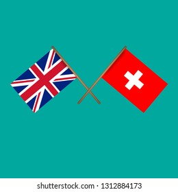 British and Switzerland crossed flags.Language learning or travel concept.