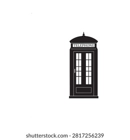 British Telephone Box Silhouette On White Background