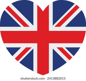 A British UK Union Jack flag in the shape of a heart design concept illustration