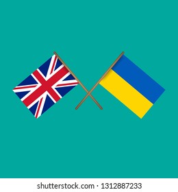 British and Ukraine crossed flags.Language learning or travel concept.