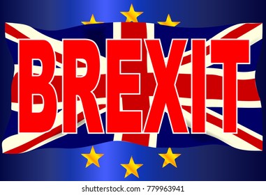 The British Union Flag with the text brexit over an EU flag
