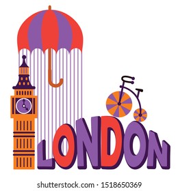 british vector image with Big Ben and rain