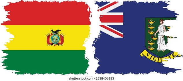 Conexión de banderas grunge de las Islas Vírgenes Británicas y Bolivia, Vector