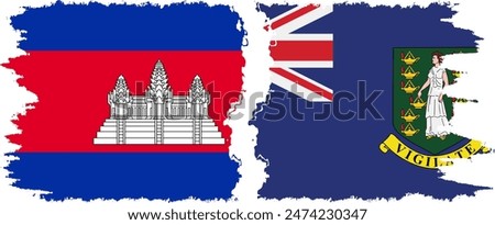 British Virgin Islands and Cambodia grunge flags connection, vector