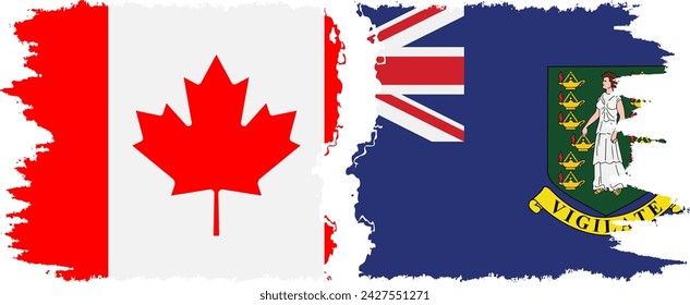 British Virgin Islands and Canada grunge flags connection, vector