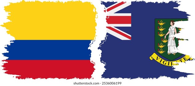 Conexión de banderas grunge de las Islas Vírgenes Británicas y Colombia, Vector