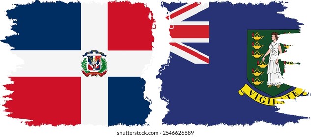 Conexión de banderas grunge de las Islas Vírgenes Británicas y la República Dominicana, Vector