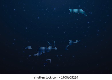 Mapa de las Islas Vírgenes Británicas de estilo futurista, contorno brillante hecho de puntos de estrellas. Comunicación, concepto de tecnologías de internet sobre fondo del espacio azul oscuro. Ilustración vectorial.