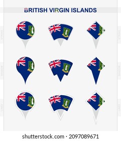 British Virgin Islands flag, set of location pin icons of British Virgin Islands flag. Vector illustration of national symbols.