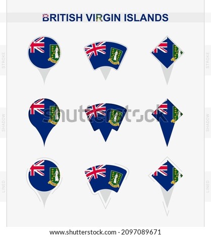 British Virgin Islands flag, set of location pin icons of British Virgin Islands flag. Vector illustration of national symbols.