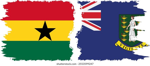 British Virgin Islands and Ghana grunge flags connection, vector