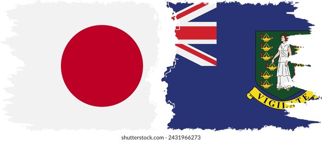 British Virgin Islands and Japan grunge flags connection, vector