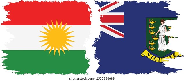 British Virgin Islands and  Kurdistan grunge flags connection, vector