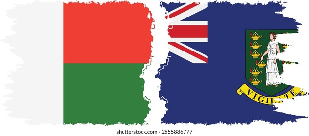 British Virgin Islands and Madagascar grunge flags connection, vector