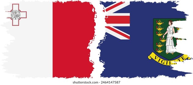 British Virgin Islands and Malta grunge flags connection, vector