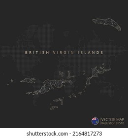 British Virgin Islands map abstract geometric mesh polygonal light concept with black and white glowing contour lines countries and dots on dark background. Vector illustration.
