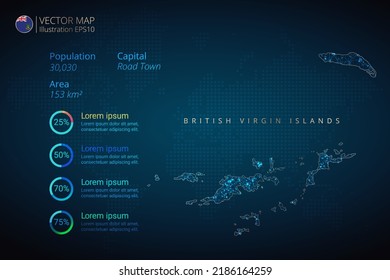British Virgin Islands map infographics vector template with abstract geometric mesh polygonal light concept on blue background. Template for diagram, graph, presentation and chart.