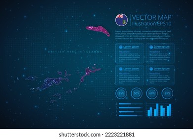 British Virgin Islands map infographics template for diagram, graph, presentation and chart with abstract geometric mesh polygonal light concept on blue background. Vector Illustration EPS10.