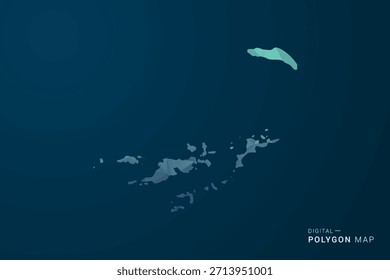 Mapa de las Islas Vírgenes Británicas - Ilustración vectorial de estilo polígono con degradado azul azulado, diseño geométrico de bajo poliéster, inspirado en digital y Tecnología, silueta limpia sobre fondo oscuro.