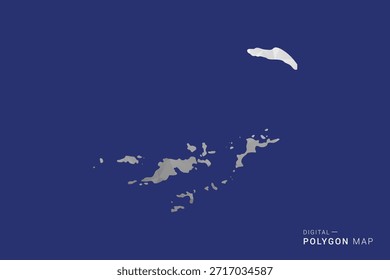 Mapa de las Islas Vírgenes Británicas - Ilustración vectorial de estilo de mapa blanco y negro polígono, diseño geométrico de bajo poli, aislado sobre fondo azul.