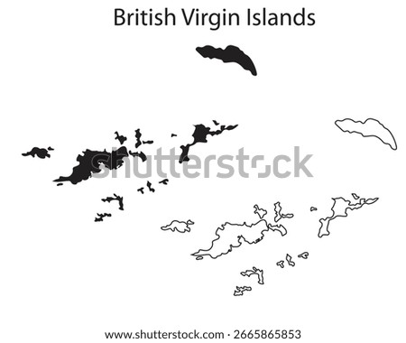 British Virgin Islands map silhouette vector. Clean black outline of Caribbean territory, ideal for travel, infographic, and design projects