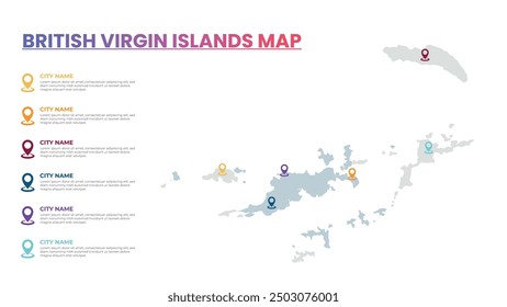 Plantilla Infográfica de Mapa Moderno de las Islas Vírgenes Británicas, Mapa Infográfico Detallado de la Ciudad Populares de las Islas Vírgenes Británicas