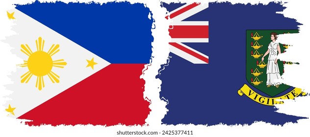 British Virgin Islands and Philippines grunge flags connection, vector