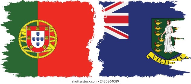 British Virgin Islands and Portugal grunge flags connection, vector